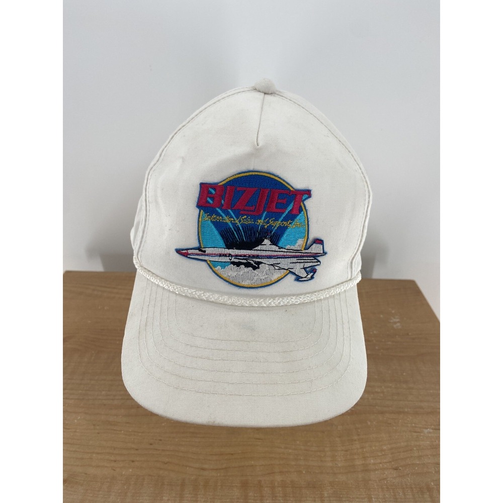Vintage Bizjet Aviation Trucker Rope Hat Cap Snapback Palm Beach Jet 80s‎ 90s